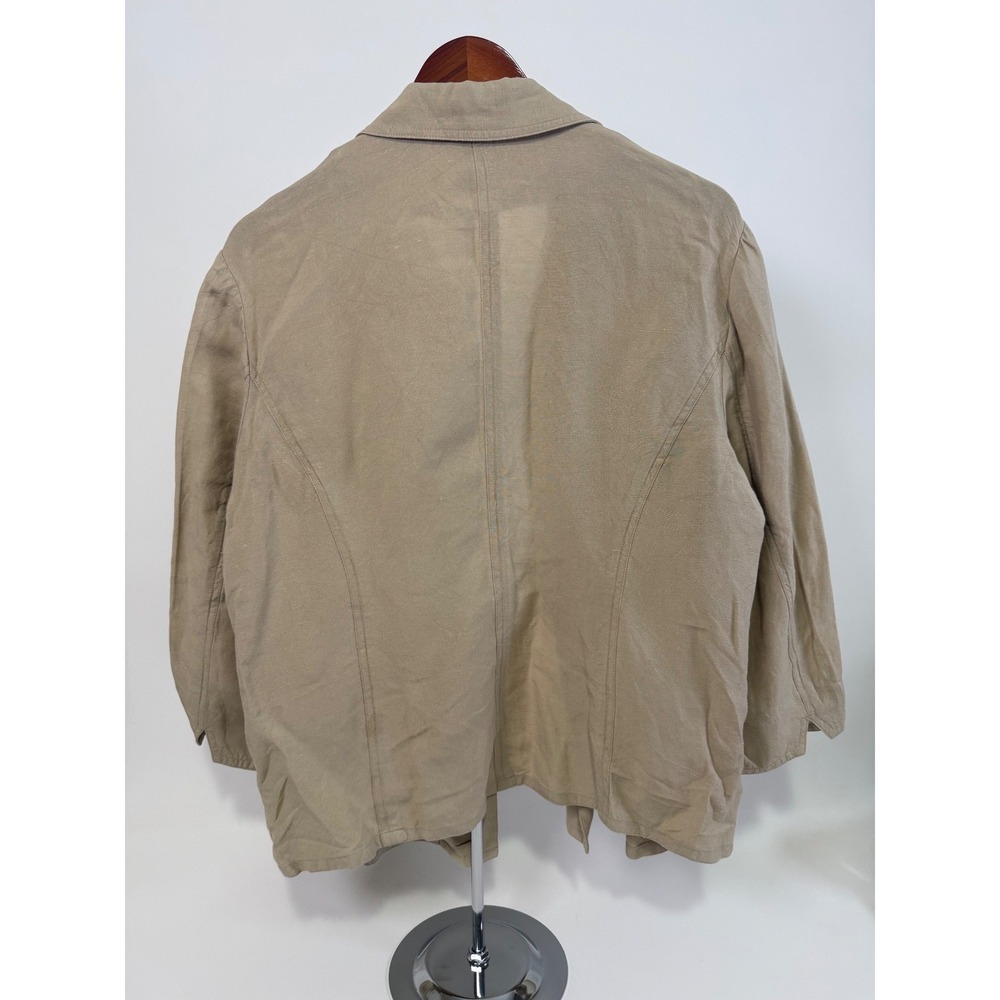 Vintage Preswick & Moore Jacket Women's XL Linen Blend Open Front Blazer Khaki - Picture 2 of 11